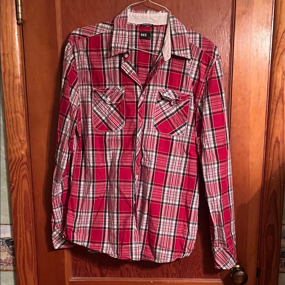 BKE Red and White Plaid Shirt